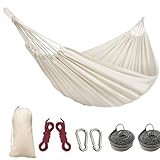 Colel Hammock, Cotton Canvas Hammock 450lbs Portable Camping Hammock with Carrying Bag Metal Carabiner Ropes for Travel Patio Garden (White)
