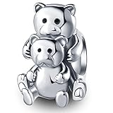 Mother and Child of Teddy Bear Charms, 925 Sterling Silver Mama Baby Bear Hug Beads, fits Pandora My First Mothers Day Bracelet, Gifts for Animal/Mom/Family