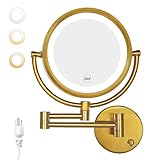 GURUN 8.5 Inch Magnifying Makeup Mirror with 3 Tones Dimmable LED Lights Double Sided Touch Control Wall Mounted Vanity Mirror for Bathroom with 10X Magnification M1809D-9x10GJ-T (Brushed Gold/10X)