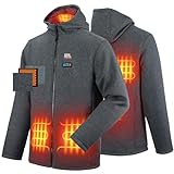 KEMIMOTO Heated Hoodie with 12V Battery Pack, Unisex Warming Heated Coat, Heated Sweatshirt for Men and Women, Electric Heating Hoodie for Men with 6 Heated Zones, S, Grey