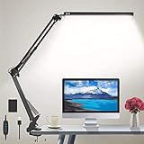 HaFundy LED Desk Lamp,Adjustable Eye-Caring Desk Light with Clamp,Swing Arm Lamp Includes 3 Color Modes,10 Brightness Levels Table Lamps with Memory Function,Desk Lamp for Home,Office,Reading(Black)