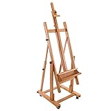 U.S. Art Supply Malibu Heavy Duty Extra Large Adjustable H-Frame Studio Easel with Artist Storage Tray - Tilts Flat, Sturdy Wooden Beech Wood Painting Canvas Holder Stand - Locking Caster Wheels