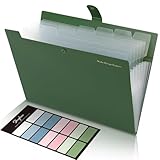 SKYDUE Expanding File Folders with 8 Pockets, Accordion File Organizer with Labels, Portable Paper Bill Receipt Organizer, Letter Size, Home School Office Supplies, Olive Green