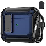 Valkit for Airpods 3rd Generation Case Cover with Lock, Military Armor Cool AirPods 3 Case with Keychain for Men Women Hard Shell Shockproof Air Pod 3 Case for AirPod 3rd Gen Case 2021,Black/Blue