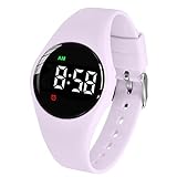 e-vibra Waterproof Vibrating Alarm Watch Rechargeable 15 Alarm Reminder Watch Potty Training Watch with Lock Screen (Purple Round)