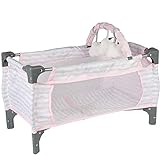 Adora Baby Doll Crib Pink Deluxe Pack N Play 7-Piece Set Fits Dolls up to 20 inches, Bed/Playpen/Crib, Changing Table, 3 Clouds and Storage Bag