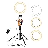 UBeesize Selfie Ring Light with Tripod Stand & Cell Phone Holder for Live Stream/Makeup, Mini Led Camera Ringlight for YouTube Videos/Photography(Black)