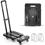 Ronlap Folding Hand Truck, Foldable Dolly Cart for Moving 500lbs Heavy Duty Luggage Cart Portable Platform Cart Collapsible Dolly with 6 Wheels & 2 Ropes for Travel House Office Moving, Black