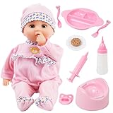 Toy Choi's 16 Inch Interactive Baby Doll Pink - Talking Feeding Dolls with Different Sounds and Accessories, Pretend Play Preschool Toys Gift for Toddlers 2 3 4 5+ Year Old Girls Boys