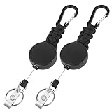 EOTW 2 Pack Retractable Keychain Key Retractable Keychain Heavy Duty with 23.6” Steel Retractable Cord Carabiner Key Ring Durable for Keys Black