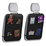 lebogner Back Seat Cover for Kids + 4 Pocket Storage Organizer, 2 Pack X-Large Waterproof Kick Mats Backseat Protector, Car Seat Back Protectors for Vehicles to Protect from Dirt, Mud & Scratches