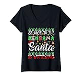 Womens Be Nice To The Kendama Santa Is Watching Kendama Christmas V-Neck T-Shirt