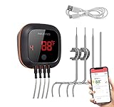 Inkbird IBT-4XS Bluetooth Wireless Grill BBQ Thermometer for Grilling with 4 Probes, Timer, Alarm,150 ft Barbecue Cooking Kitchen Food Meat Thermometer for Smoker, Oven, Drum