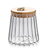 FANTESTICRYAN Glass Coffee Nuts Canister Airtight Storage Jar Petal Decorative Container with Bamboo Lid Metal Handle Easy to Grasp 700ml, 23 FL OZ