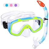 Kids Snorkel Set, Children Anti-Fog Diving Mask Swimming Goggles Semi-Dry Snorkel Equipment Snorkeling Packages Swimming Gear for Youth Boys Girls Age 5-10 (Blue Yellow)