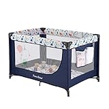 Pamo Babe Portable Crib with Padded Mat，Foldable Baby Playpen with Carry Bag (Blue)