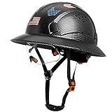 Aolamegs Safe Matte Black Carbon Fiber Pattern Full Brim Hard Hat with Visor - Vented Hard Hats Construction OSHA Approved for Men Adult, Reflective Safety Helmet with Chin Strap,6-Point Suspension