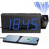 Digital Projection Alarm Clock for Bedroom, Large LED Alarm Clock with Projection on Ceiling Wall, 350°Projector,Dimmer,USB Charger, Battery Backup Loud Dual Alarm Clock for Heavy Sleeper Kids Elderly