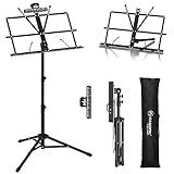 K KASONIC - Music Stand, 2 in 1 Dual-Use Folding Sheet Music Stand & Desktop Book Stand, Portable Lightweight with Music Sheet Clip Holder & Carrying Bag Suitable for Instrumental Performance (Black)
