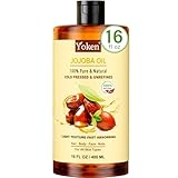 Yoken Pure Jojoba Oil 16 fl oz - 100% Natural Jojoba Oil for Hair, Skin & Face, Cold Pressed Unrefined, Deeply Moisturizing Jojoba Carrier Oil for Essential Oils Mixing, Soap Making
