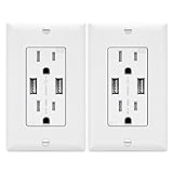 TOPGREENER 3.6A USB Wall Outlet Charger(Upgraded), 15A Duplex Tamper-Resistant Receptacles Plug, Charging Power Outlet with USB Ports, Electrical USB Socket, UL Listed, TU2153A-2PCS, White