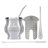 Cuopru Yerba Mate Cup Bombilla - Mate Gourd Set Includes Double Walled Stainless Steel Tea Cup, Tea Shaper set, Bombilla Straws, Cleaning Brush