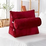 Cheer Collection Reading Wedge Pillow for Couch & Bed with Adjustable Neck Pillow - Machine Washable, Maroon