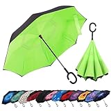 LLanxiry Umbrella,Inverted Reverse Upside Down Umbrellas with C-Shaped Handle, Waterproof Rain Umbrella for Women and Men (green)