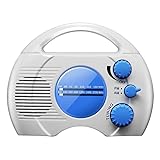 Waterproof Shower Radio - SY-910 Portable 5 Level Waterproof Radio - Mini AM FM Shower Radio Built in Speaker Audio Home Bathroom (Blue+White)