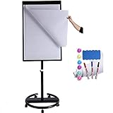 DexBoard Magnetic Mobile Whiteboard/Height Adjustable Dry Erase Board Easel on Rolling Stand, 40 X 28 Inch, w/Flipchart Easel Pad, Magnets & Eraser, Black