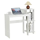 ROCKPOINT Efficient Small White Computer Desk with Slot and Printer Shelves, for Small Home Office Bedroom, Homework and School Studying Writing Desk for Student with IPAD Slot, Laptop Desk