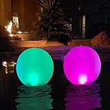 Floating Pool Lights Inflatable Waterproof IP68 Solar Glow Globe,14” Outdoor Pool Ball Lamp 4 Color Changing LED Night Light, Party Decor for Swimming Pool,Beach,Garden,Backyard,Lawn,Pathway - 2 PCS