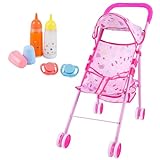 BABESIDE 5PCS Baby Doll Stroller Baby Dolls Accessories Set for 12-16 Inch Dolls with Feeding Bottles and Magnetic Pacifiers, Pink