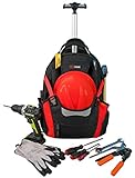 MELOTOUGH Wheeled Rolling Tool Bag Heavy Duty Tool Backpack Tool Organizer Bag for Electrician, Carpenter, HVAC,Welder (Red)