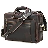 Polare 17' Full Grain Leather Laptop Briefcase Business Travel Laptop Carrying Case Shoulder Bag For Men Fits 17.3” Laptop (Dark Brown)