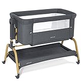 ANGELBLISS 3 in 1 Baby Bassinet, Rocking Bassinets Bedside Sleeper with Comfy Mattress and Wheels, 6 Height Adjustable Easy Folding Portable Bedside Crib for Newborn Infant