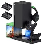 Vertical Cooling Stand Compatible with Xbox Series X with Cooling Fan, Cooling Station Dock with 10 Game Storage Organizer, Controller & Headphone Holder, 2X1400 mAh Rechargeable Battery Packs