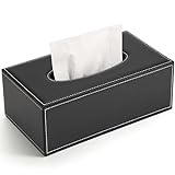 Tissue Box Cover, PU Leather Tissue Box Holder Rectangular Kleenex Box Covers for Home/Office/Car Decoration 9.92'X5.51'X3.62' - Black