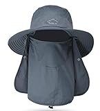 Fishing Hat for Men & Women, Outdoor UV Sun Protection Wide Brim Hat with Face Cover & Neck Flap Dark Grey
