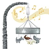 FEISIKE Crib Mobile for Boys, 3 Modes Musical Mobile for Crib, 12 Lullabies Volume Control(Level 0-100), Claw Type Fit Crib and Bassinet, Dinosaur Jurassic Theme Toys Gray