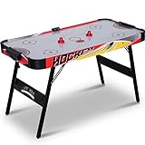 RayChee 54in Folding Air Hockey Table, LED Electronic Scoring Sports Hockey Game, Hockey Table Gaming Set w/2 Pucks, 2 Pushers, Powerful 12V Motor for Adults and Kids, Home Game Room (Red & Yellow)