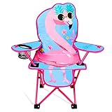 KABOER Kids Outdoor Folding Lawn and Camping Chair with Cup Holder and Carrying Bag,Children's Camping Chairs for Beach Travel,Flamingo Camping Chair