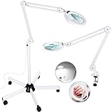 5X Magnifying Glass with Light and Stand, Veemagni 2,200 Lumens Magnifying Floor lamp with 5 Wheels Rolling Base, LED 5 Color Modes, Stepless Dimmable Lighted Magnifier for Esthetician, Facials, Salon