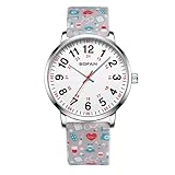 BOFAN Nurse Watch for Nurse,Medical Professionals,Students,Doctors with Easy to Read Dial,Second Hand and 24 Hour,Soft Gray Print Silicone Band,Water Resistant.