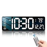 Modern 16' Large Digital Wall Clock with Remote Control, LED Display, Auto-Dimming, Countdown, Temperature, Calendar - 12/24Hr Format - Silent Wall Clock for Home, Office, or Gym Use (White)