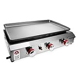 Gas One Flat Top Grill with 3 Burners – Auto Ignition Propane Portable Gas Grill – Premium Stainless Steel Body Tabletop Grill with Pre Season Griddle – Convenient Drip Tray – Ideal for RV, Camping