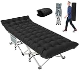 Slendor Folding Camping Cot with Mattress Black,Max Load 800lbs Cots for Sleeping Camp Cots for Adults Kids Teenage Portable Travel Camp Cot Pad for Home Office Beach Garden Fishing