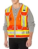 Radians SV55 Class 2 Heavy Woven Two Tone Engineer Vest with Padded Neck to Support Extra Weight in Cargo Pockets, Orange, Large