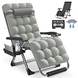 Slendor Zero Gravity Chairs 26In,Padded Zero Gravity Lounge Chair with Headrest, Upgraded Aluminum Alloy Lock, Cup Holder, Anti Gravity Recliner Chair for Indoor Outdoor,Support 440lbs, Gray