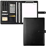 Professional Portfolio Leather Business Padfolio Notebook with Letter Size Clipboard, A4 Portfolio Binder & Organizer Folder (Black)